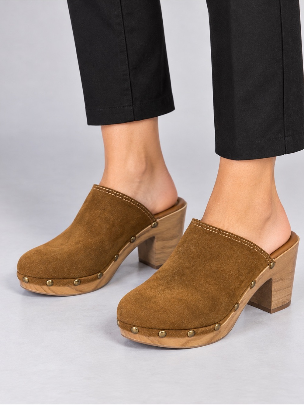 Steven By Steve Madden Brown Suede Studded Clog Mules